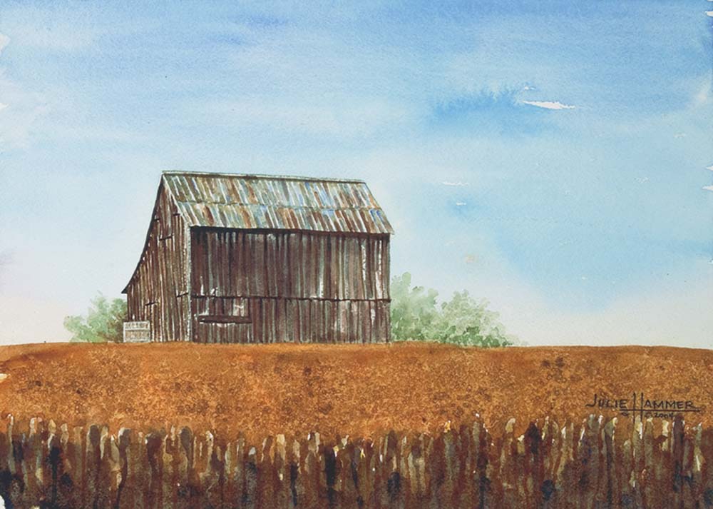 Barn watercolor painting by Julie Hammer, artist