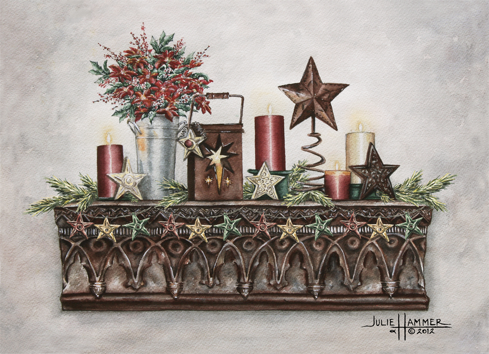 Holiday Stars watercolor painting by Julie Hammer, artist