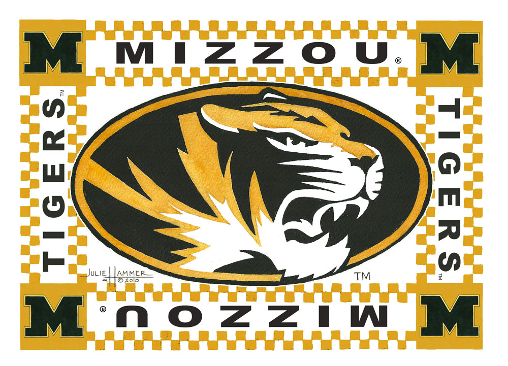 MU Mizzou Tigers watercolor painting by Julie Hammer, artist