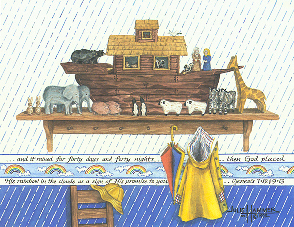 Noah's Ark watercolor painting by Julie Hammer, artist