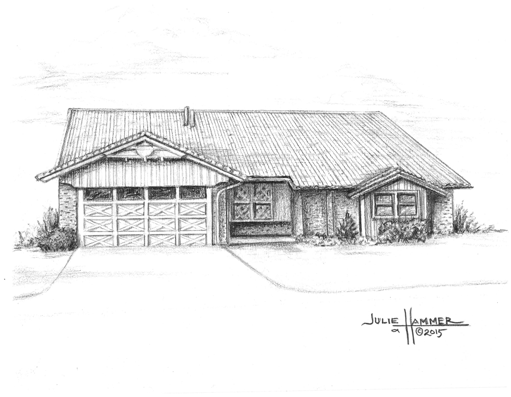 Rentfro Home pencil drawing by Julie Hammer, artist