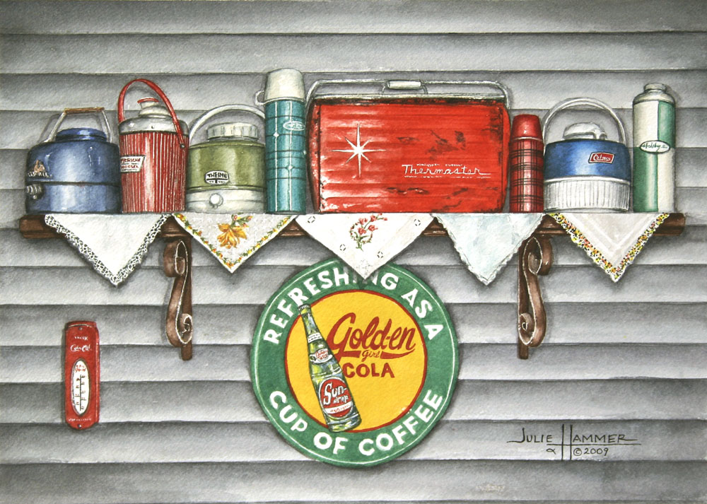Retro Coolers watercolor painting by Julie Hammer, artist