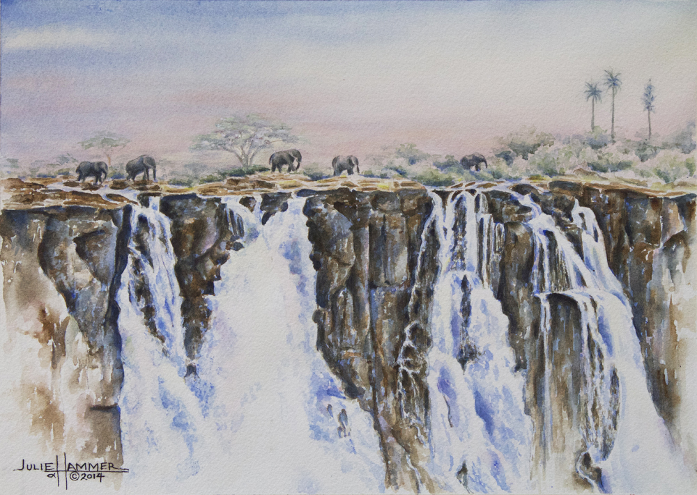 Victoria Falls watercolor painting by Julie Hammer, artist