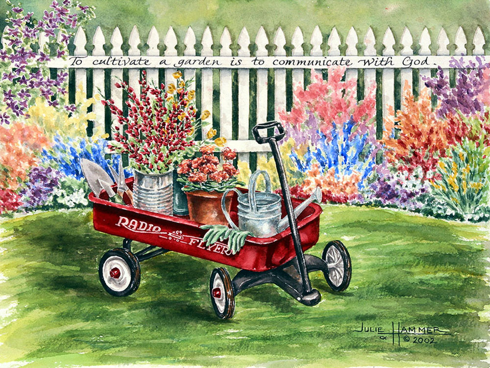 Wagon watercolor painting by Julie Hammer, artist