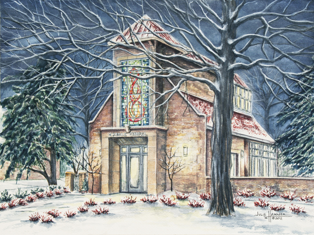 Washburn Carole Chapel watercolor painting by Julie Hammer, artist