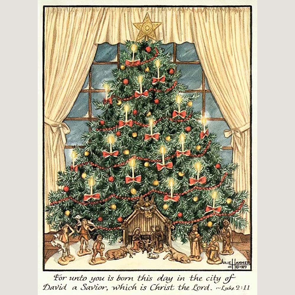 Christmas Tree watercolor painting by Julie Hammer, artist